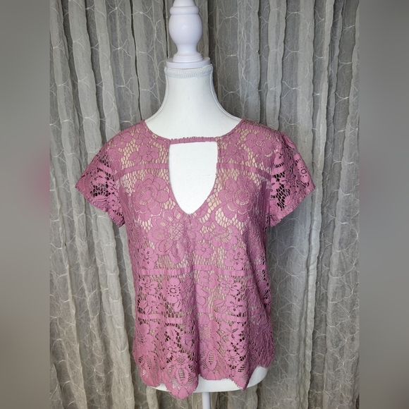 Express Tops - Express Pink Mauve Floral Lace Cutout Scalloped Blouse Feminine M